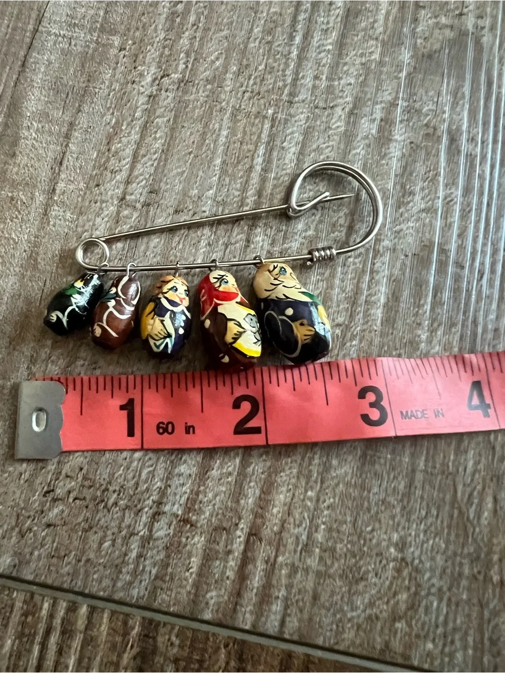 Unique Vintage Matryoshka Family Nesting Doll Cluster Brooch - Multicolor Pin